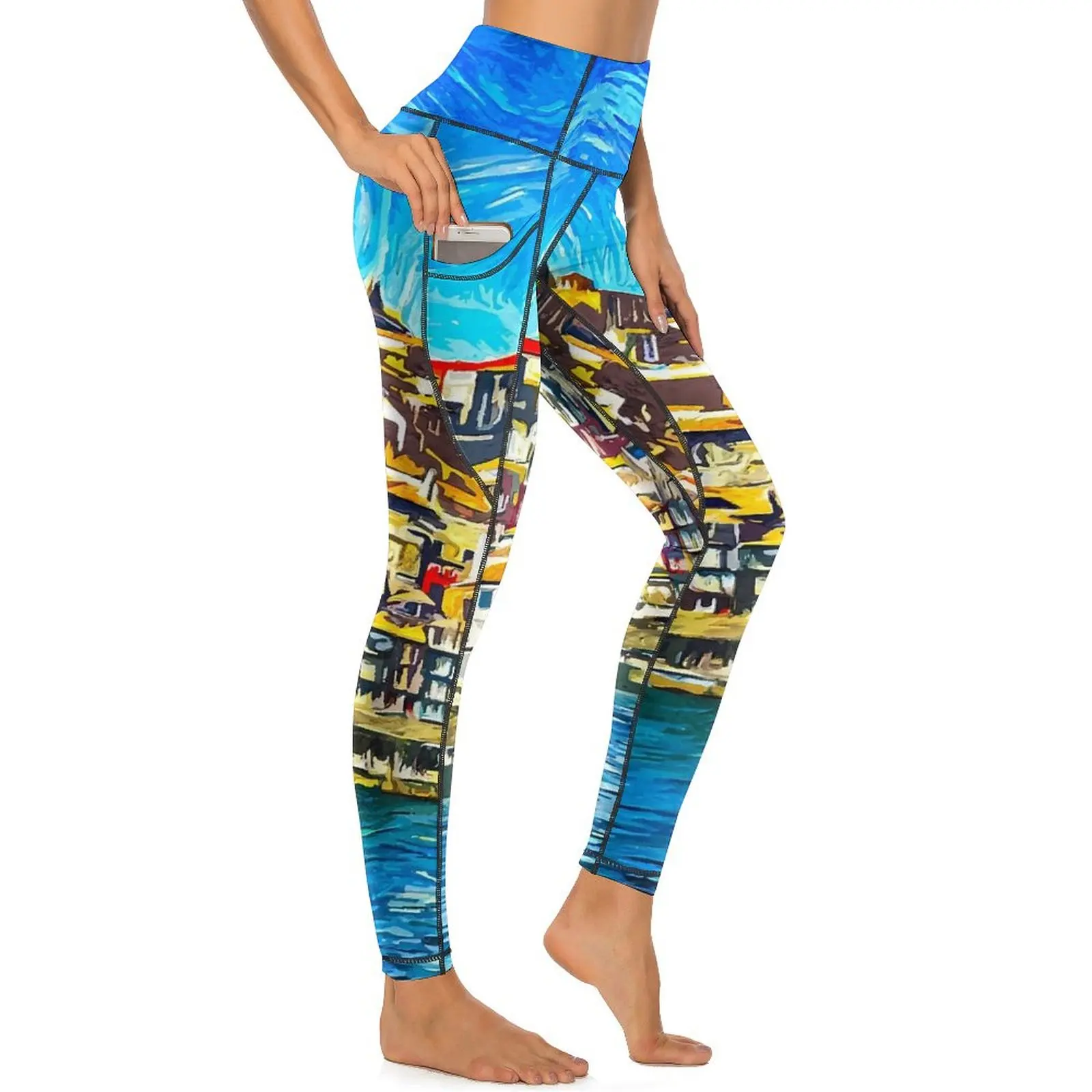 

Oil Painting Print Yoga Pants Pockets Porto Portugal Leggings Sexy Push Up Aesthetic Yoga Sport Legging Elastic Workout Leggins