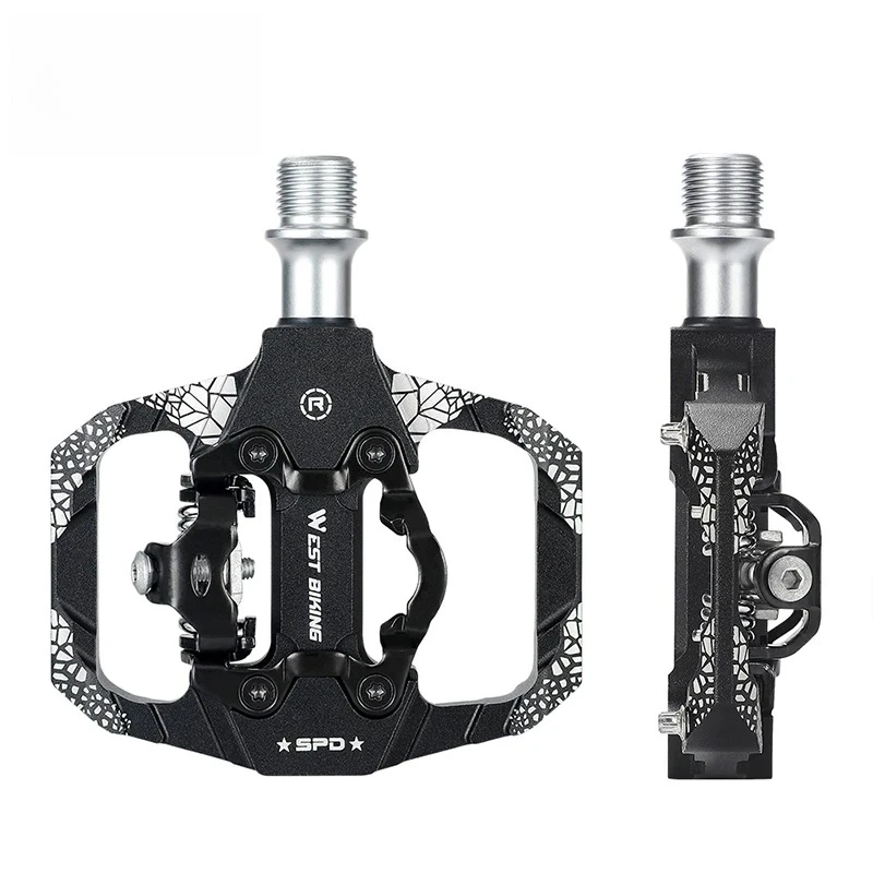 

Bicycle Self-Locking Pedal 2 In 1 With Cleats For SPD System MTB Road Bike Pedals Anti-slip Flat To Clipless Pedals
