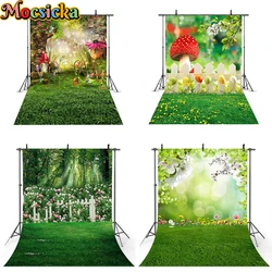 Mocsicka Spring Grass Photo Background Easter Forest Flower Decor Newborn Baby Happy 1st Birthday Backdrop Shooting Props Studio