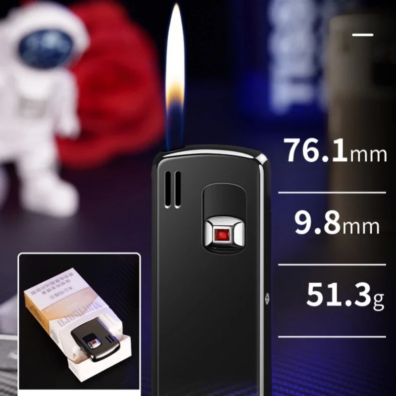 Creative Ruby Pull down Silent Ignition Open Flame Inflatable Gas Lighter Ultra-thin Portable Battery Electric Lighters 9.8mm