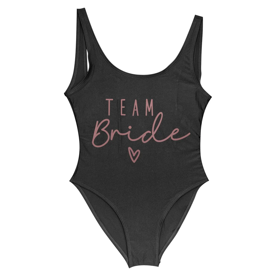 S-3XL Gold Print Team Bride One-Piece Swimsuit Women Swimwear Bachelorette Party Swimsuit White Bridal Squad Bathing Suit