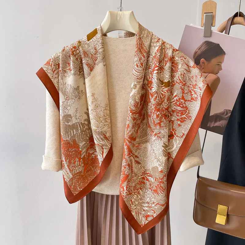 

Thin imitation silk large square scarf for women, 90x90, dual-purpose as a shawl and scarf
