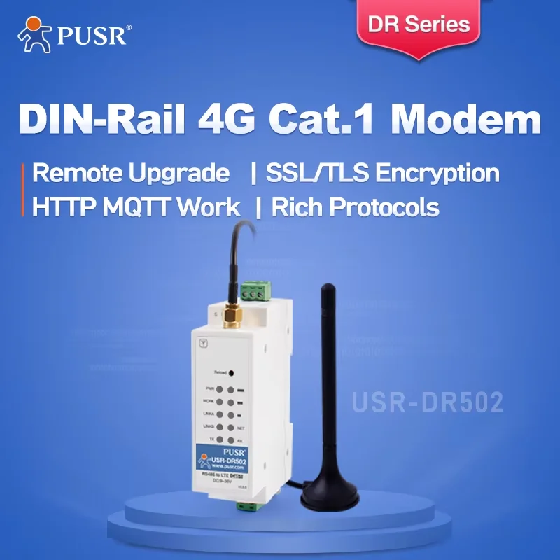 

PUSR GSM GPRS Serial RS485 4G LTE Cat 1 Cellular Modem Socket Distribution Protocol Europe USR-DR502-E