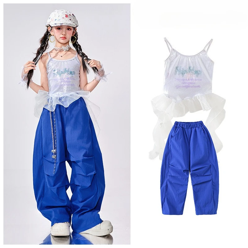 Vêtements de danse de rue pour filles, vêtements de danse Hip Hop, hauts de danse Jazz, pantalons bleus, Costume de spectacle sur scène, vêtements d'été pour spectacle de groupe, nouvelle collection