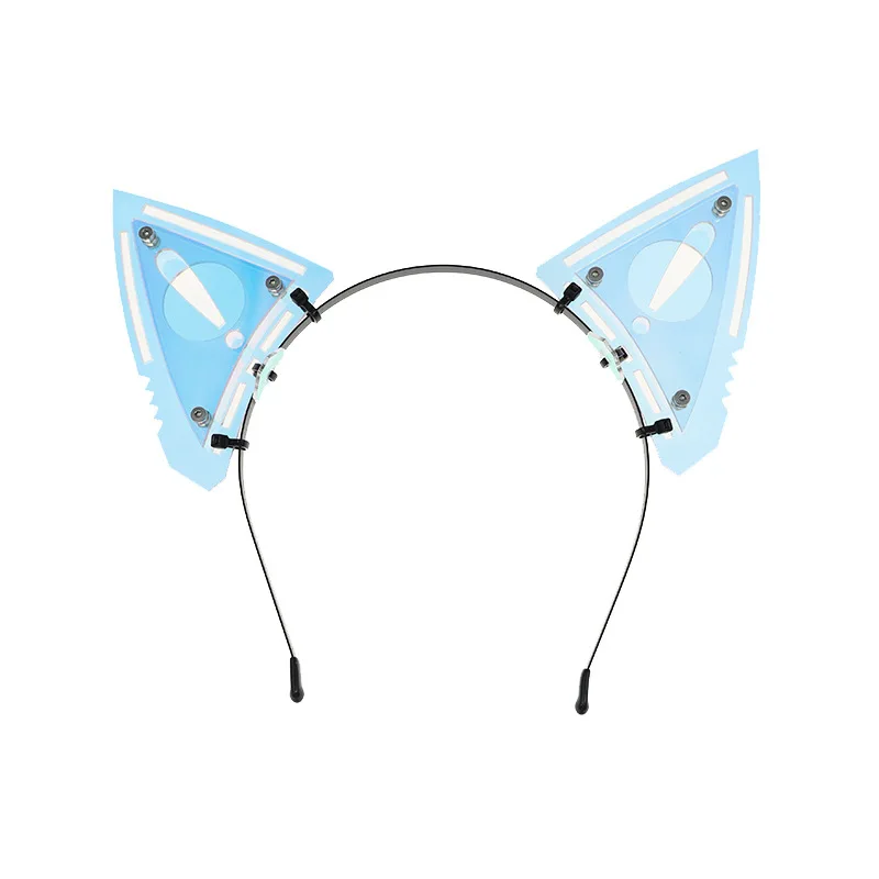 Cute Cyberpunk Cat Ears Cosplay Hair Hoop Unisex Motorcycle Helmet Stickers Headwear Halloween Headdress Props
