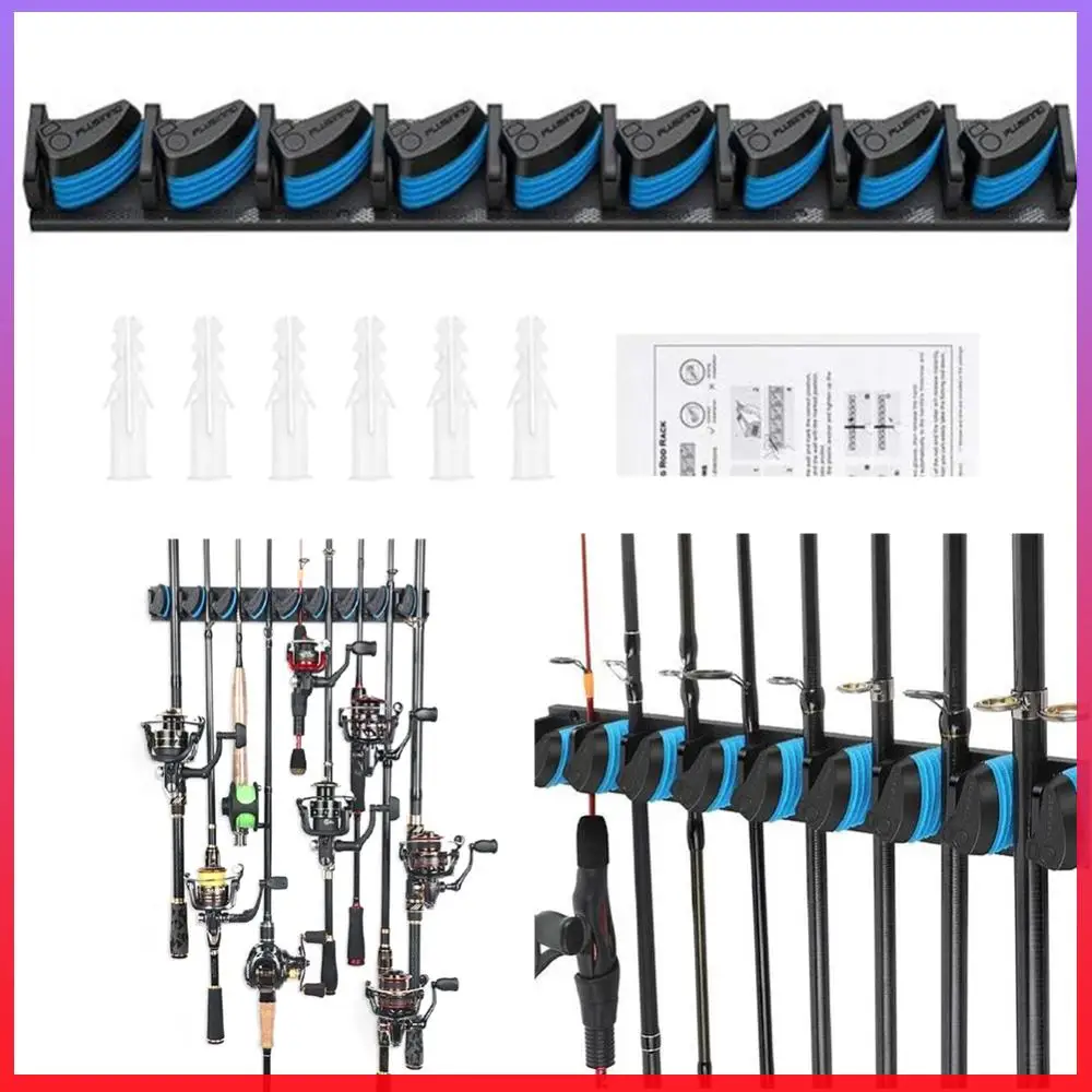 

Настенный держатель для удочек, кронштейн для хранения и демонстрации 9 удилищ, аксессуары для рыбалки