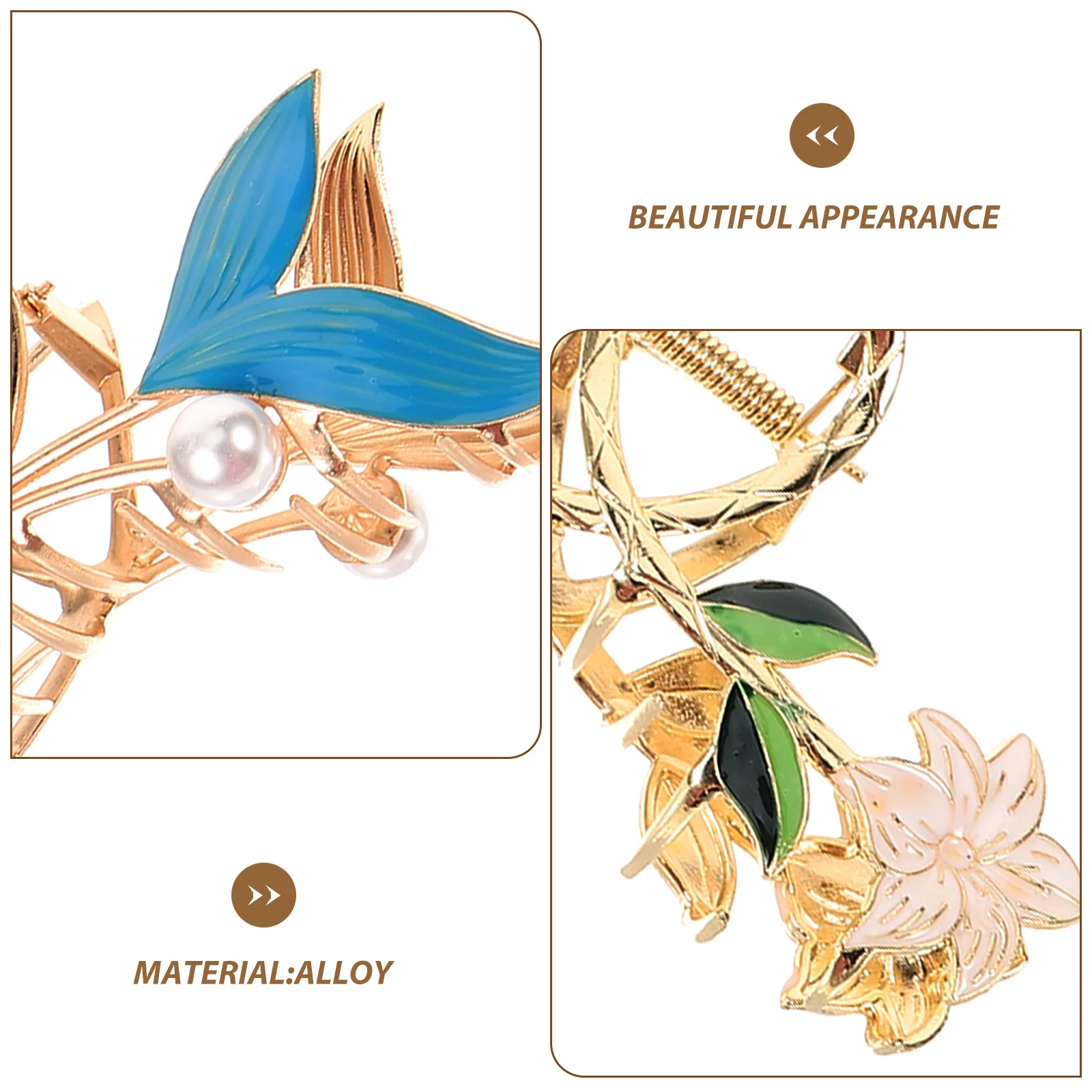 

3pcs Flower Claw Hair Clips Pearl Leaf Design Metal Accessories for Women Thin Thick Hair Travel School Office Camping Shopping