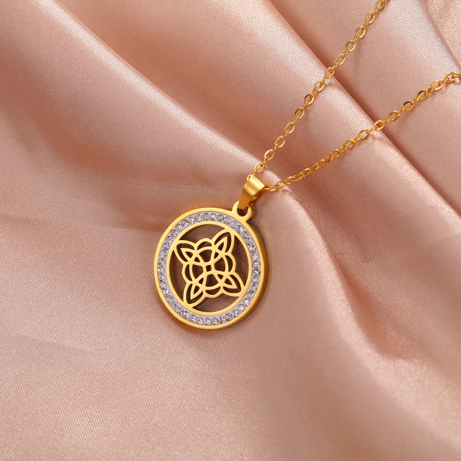 Skyrim Hexerei Hexen knoten Halskette Edelstahl klar Zirkon runde Anhänger Halsketten Amulett Wicca Schmuck Geburtstags geschenk – Detail 9