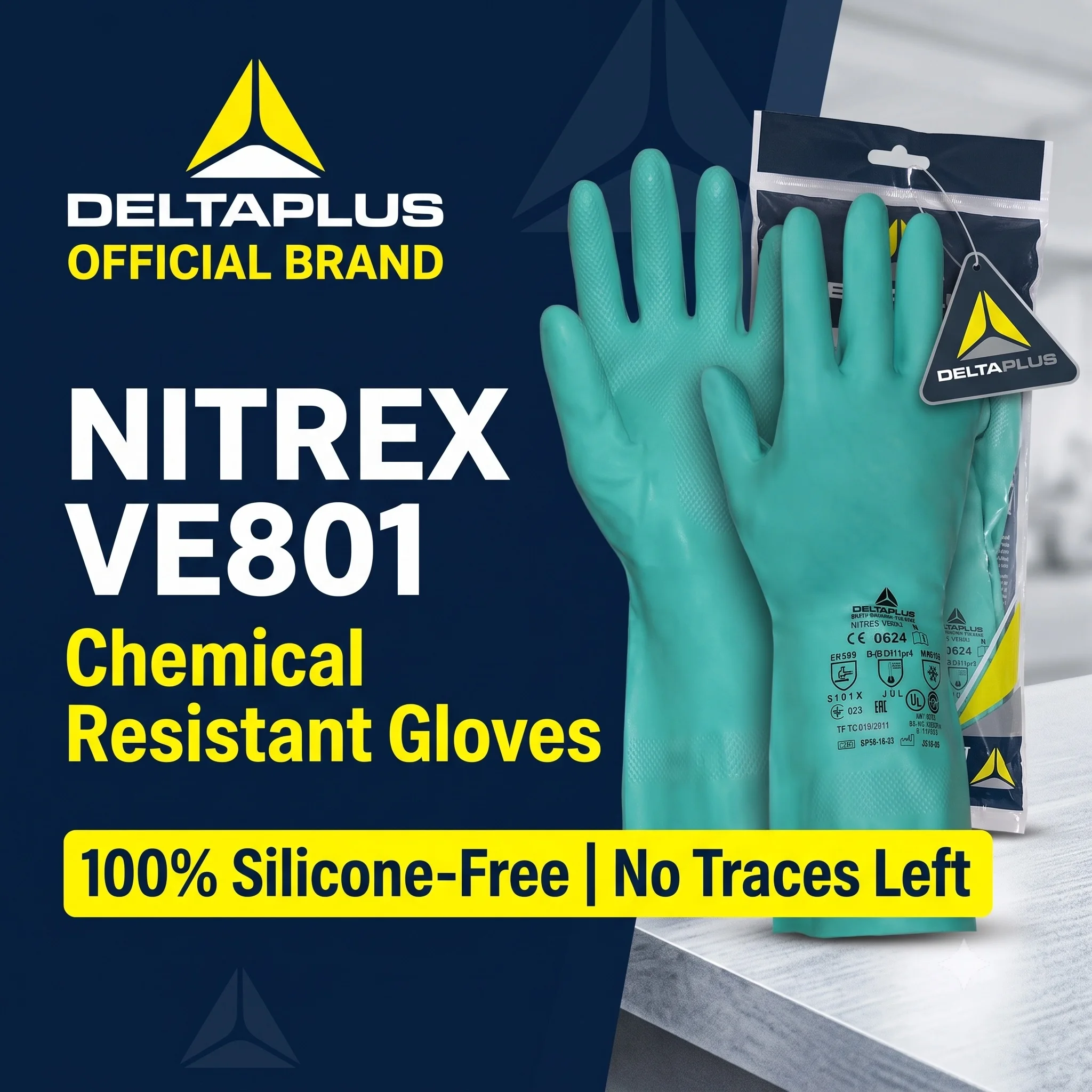 DELTAPLUS NITREX VE801 Nitrile Gloves Heavy Duty Safety Work Medical Green Dark Oil Field Diesel Resistant Waterproof