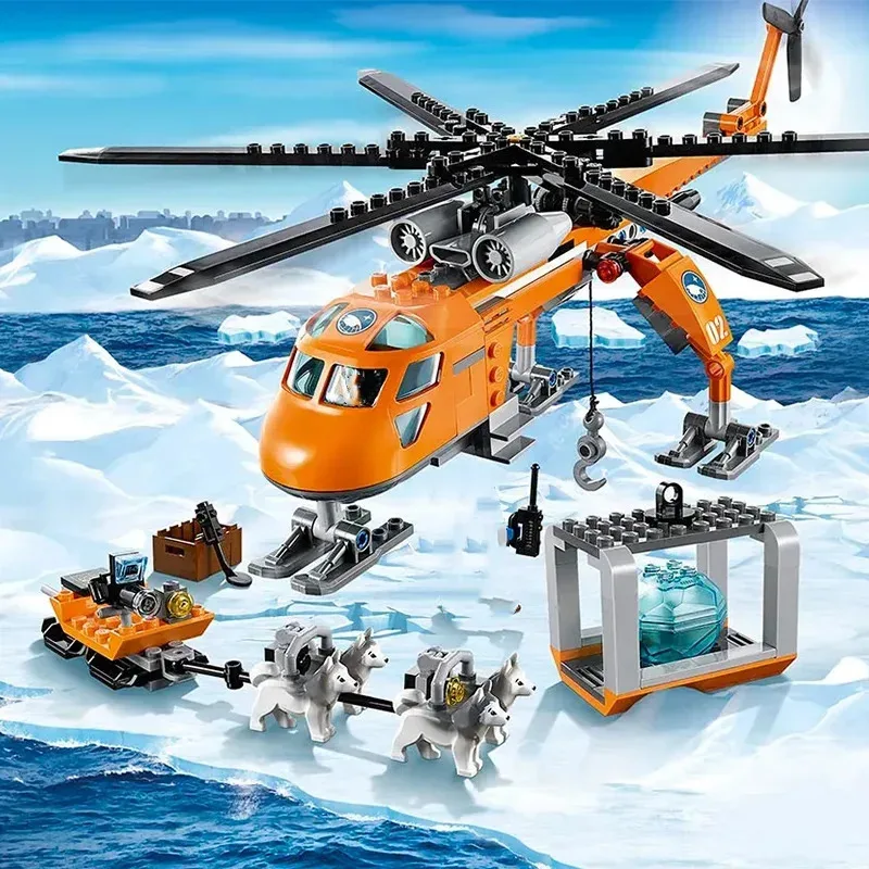Adecuado para la serie urbana, bloques de construcción de helicópteros de elevación polar, avión ártico, juguetes de ensamblaje para niños, regalos de navidad