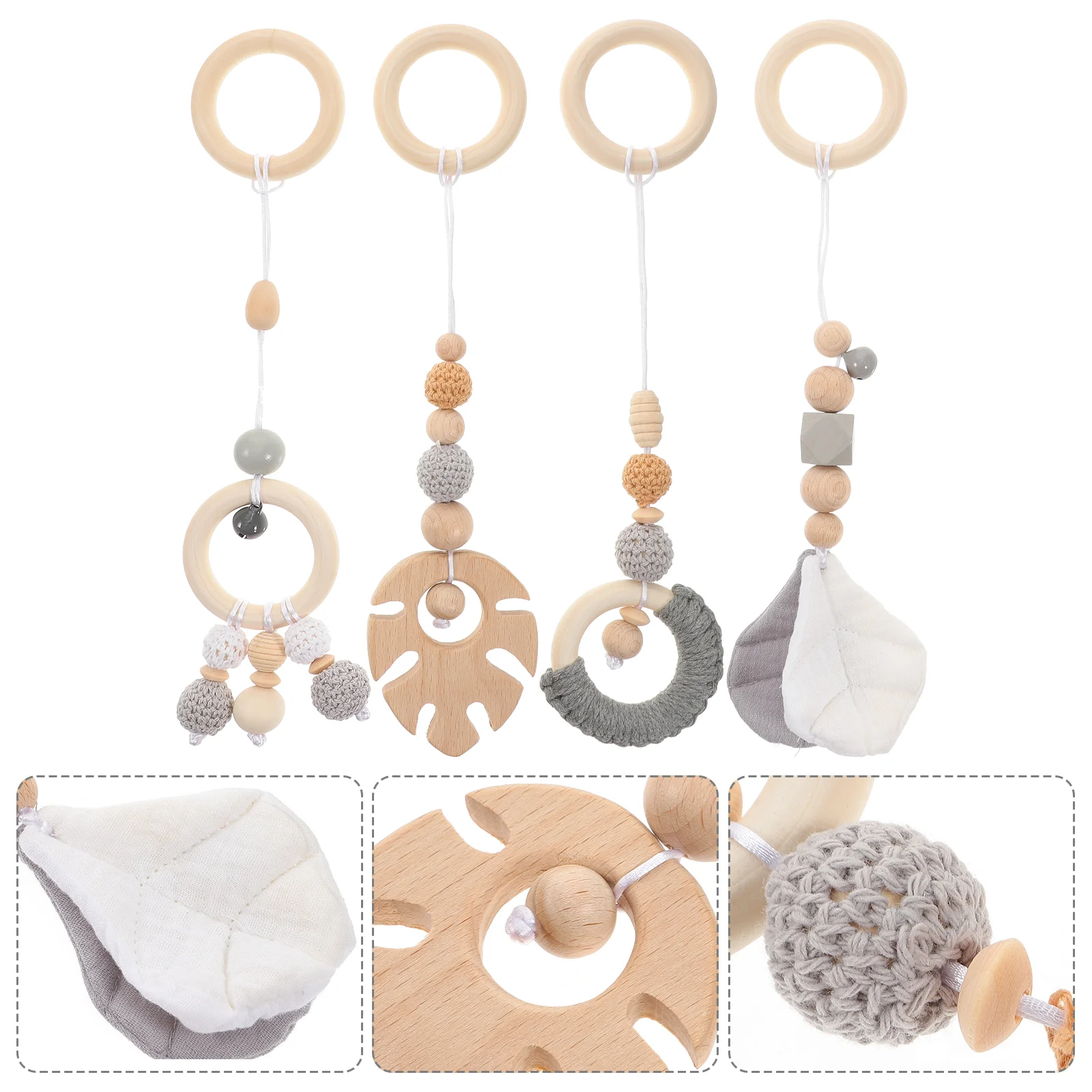 4Pcs Baby Crib Toys Wood Hanging Rattle Toys Newborn Car Seats Stroller Toys crib pendant baby bed pendant