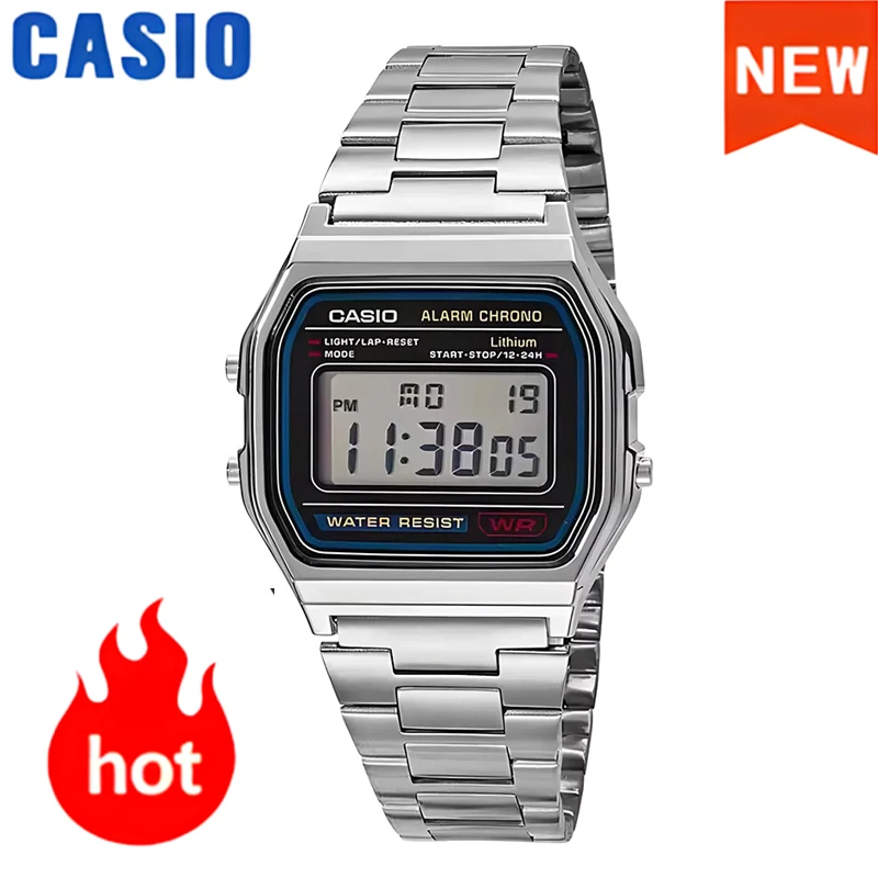 

Часы CASIO для мужчин, винтажные, серебристые, из нержавеющей стали, цифровые наручные часы, водонепроницаемые, с хронографом, для делового и повседневного ношения
