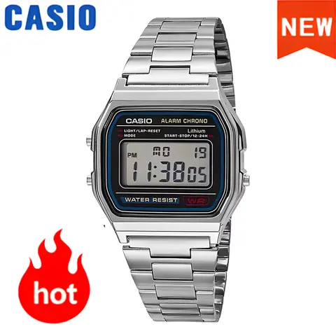 CASIO Watch for Men Vintage Silver Stainless Steel Digital Wristwatch Waterproof Chronograph for Business Casual Daily Wear