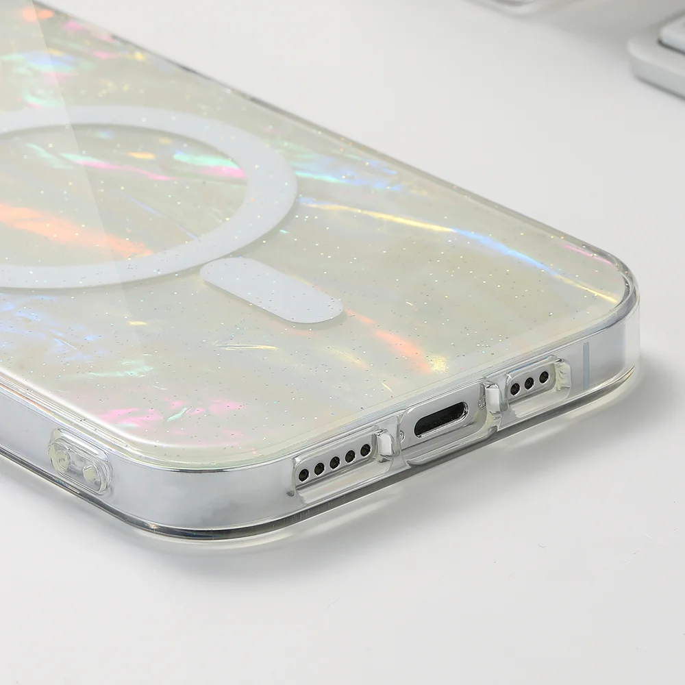 Glitter Shell Marble Magnetic Soft Case for Magsafe IPhone 17 16 15 14 13 Pro Max Plus 16Pro 15Pro ProMax Mag Safe Phone Cover