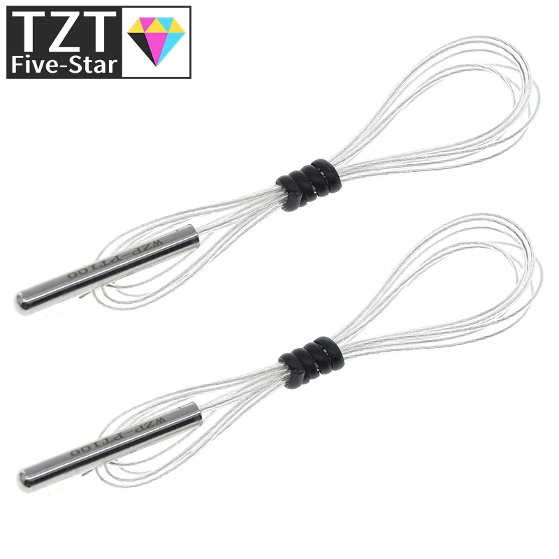 TZT PT100 Platinum Resister Temperature Sensor Waterproof Temp Probe -20~450 Celsius Insulated Shielding Fiberglass 50CM