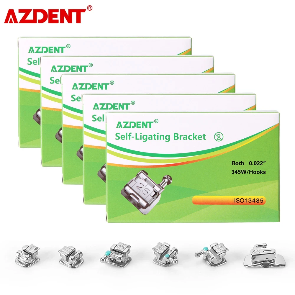 AZDENT 5 Boxes Dental Orthodontic Brackets Braces Passive Self Ligating Split Welding with Buccal Tube Roth/ MBT 0.022 345 Hooks