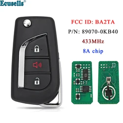 Ecusells 89070-0KB40 FCCID BA2TA 3 Buttons Remote Flip Key 433MHz H-8A Chip FOB for Toyota Hilux 2015 2016 2017 2018 2019 2020