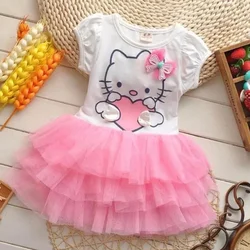 Sanrio hello kitty girls dress summer cute cartoon short-sleeved mesh cake dress princess dress tutu skirt