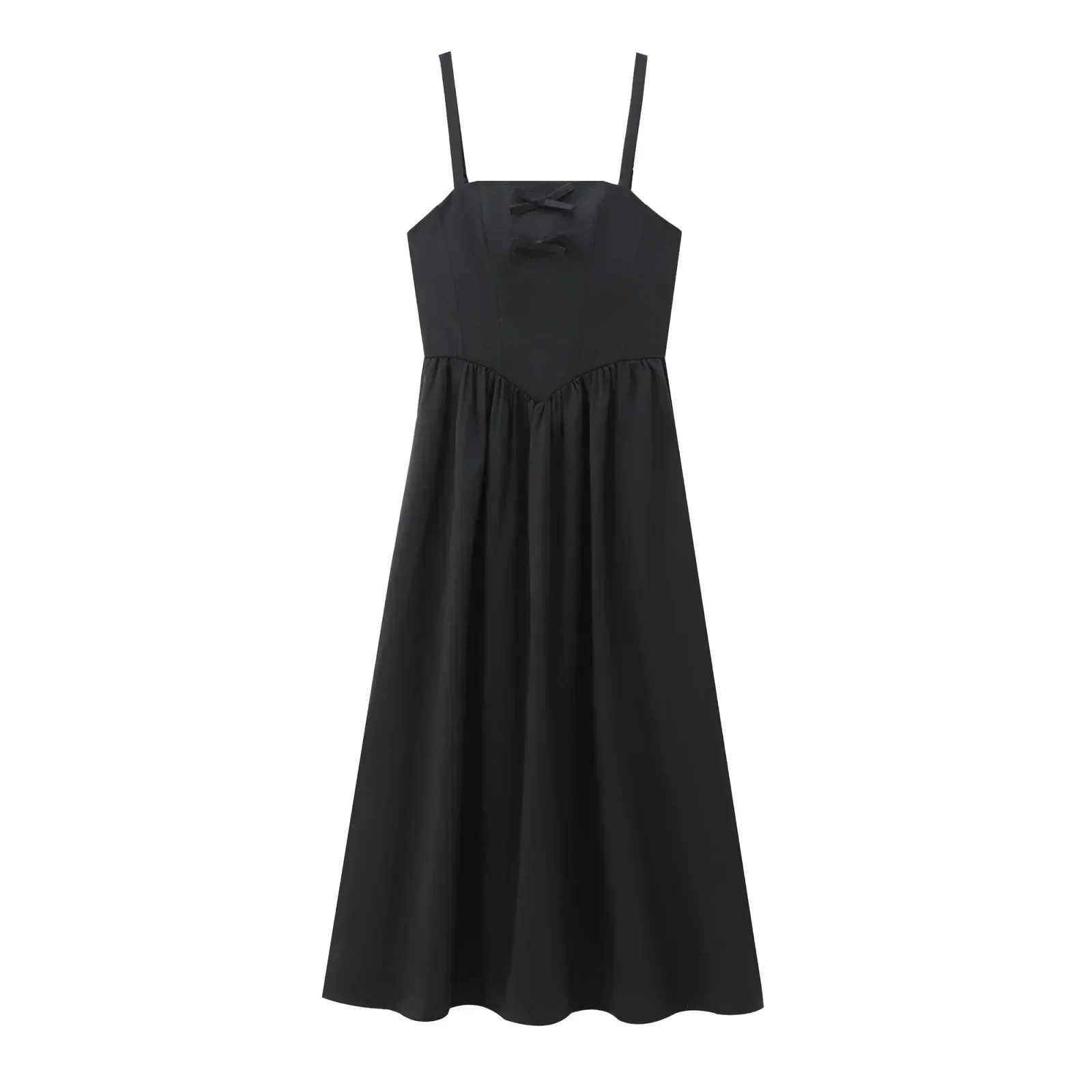 

Women's 2024 new fashion bow decoration slim wide pleated suspended Midi dress retro sleeveless backless women's dress Mujer