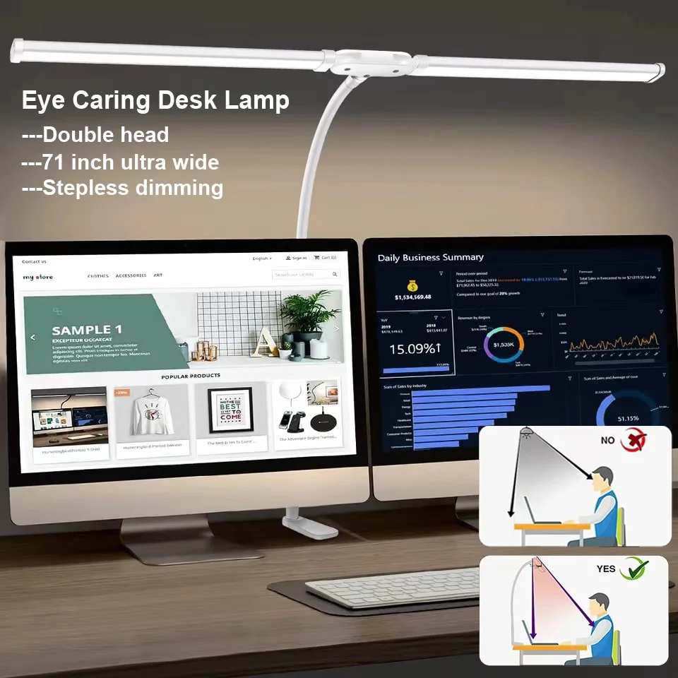 

Double Head LED Desk Lamp Dimmable Computer Monitor Light USB Table Lamps Reading Lights Eye Protection 3 Color Mode For Office