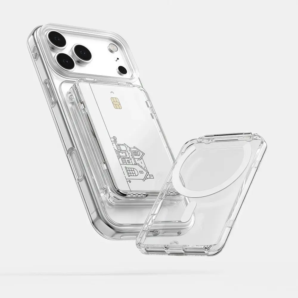 Transparent For MagSafe Card Sleeve 2 Card Slots Shockproof Magnetic Stand Card Holder Ultra-thin for iphone 17/16/15/14/13/12