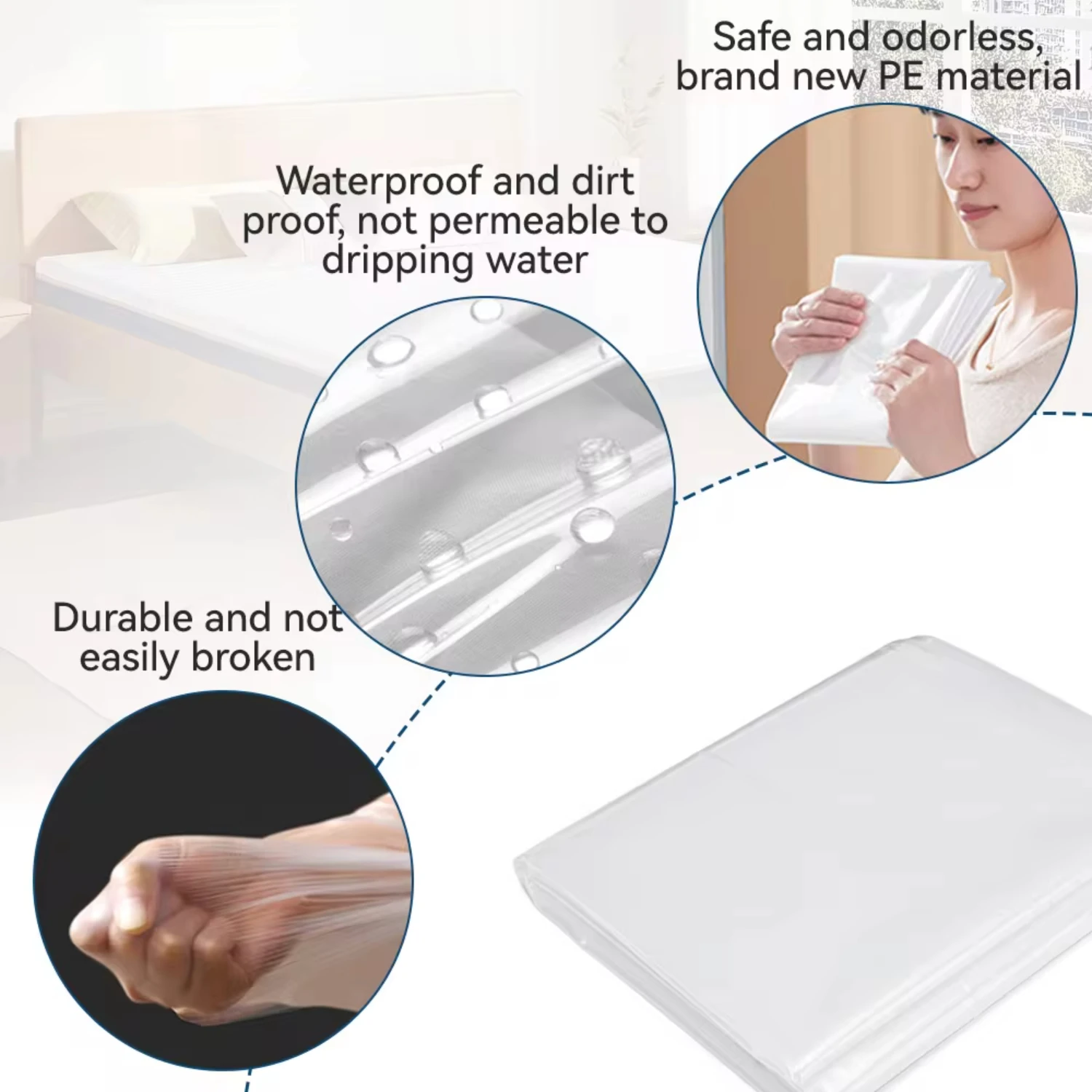 150/200x240x35cm Mattress Protector Packaging  Moisture-proof Dust Cover Thickness 0.08mm PE Transparent Moving