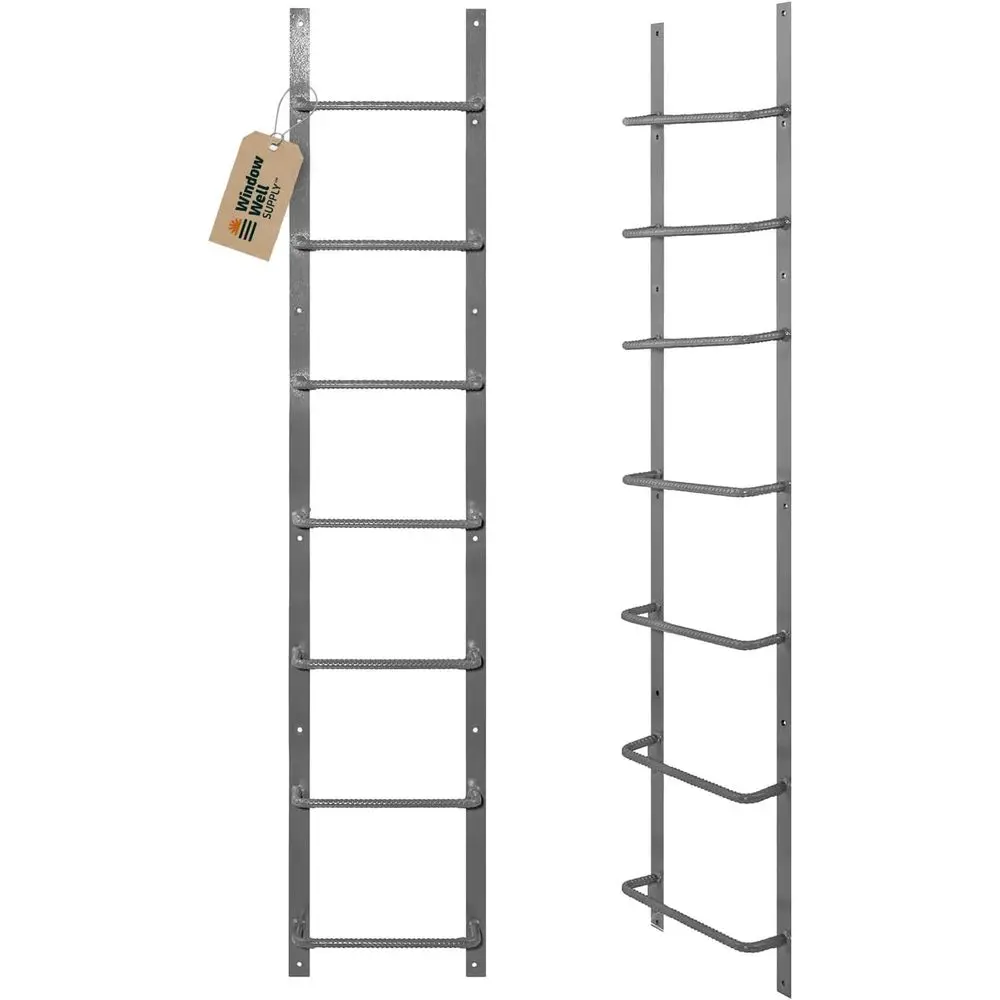 

Gray Powder Coated 7-Rung Steel Ladder for Basement Windows - Heavy Duty, Easy Install Wall Mount
