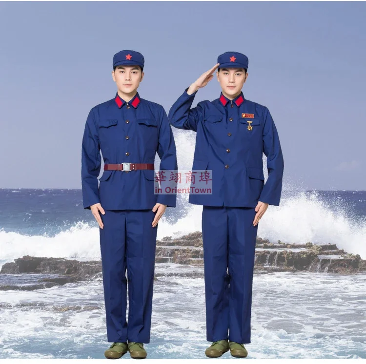 Uniforme da Marinha chinesa Dacron Fatos militares, Roupa do Exército, Chapéu, Jaqueta, Calças, Soldado do Mar Azul, Estilo antigo, Anos 70, Vietnã