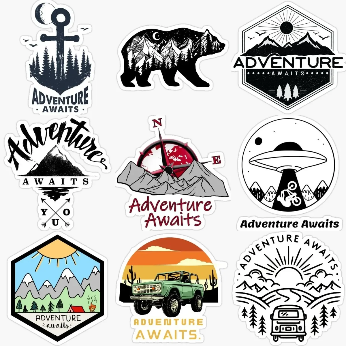

Creative Adventure Awaits PVC Stickers for Decorate Car Truck Laptop Bumper Bicycle Van Off-road Wall Camper Decal Accessories