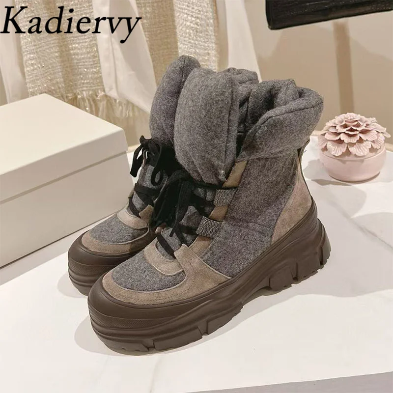 

Casual Flat Motorcycle Boots Women Round Toe Lace Up Ankle Boots String Bead Thick Sole Shoes Women Cow Suede Short Boots Women