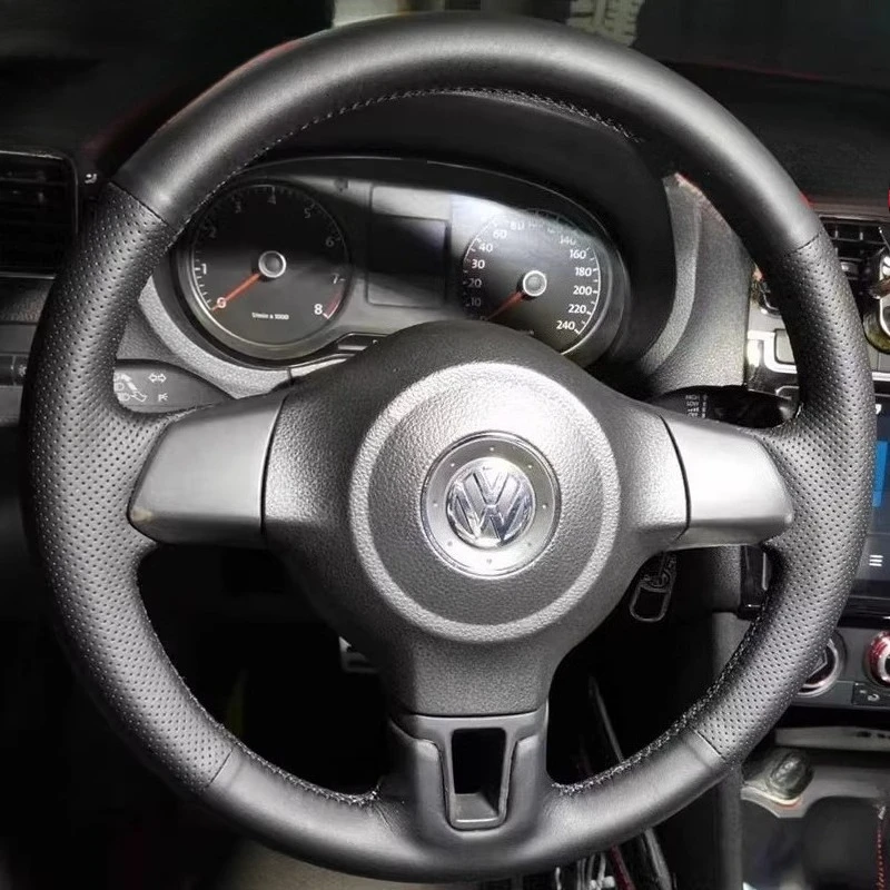 

Hand-sewn black faux leather steering wheel cover suitable for Volkswagen Golf 6 Mk6 Polo Sagitar Bora Santana Jetta Mk6