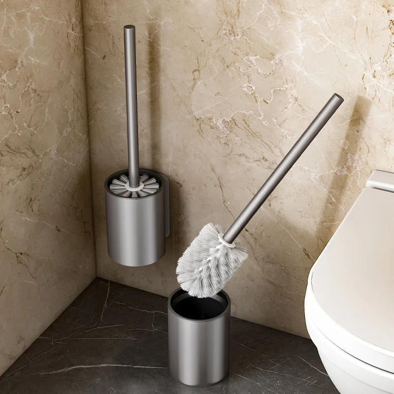 Aluminium-Toilettenbürste mit Halter, Badezimmer-Reinigungswerkzeug, Bohrfreie Wandmontage, Hängende WC-Bürste in Schwarz, Grau, Weiß