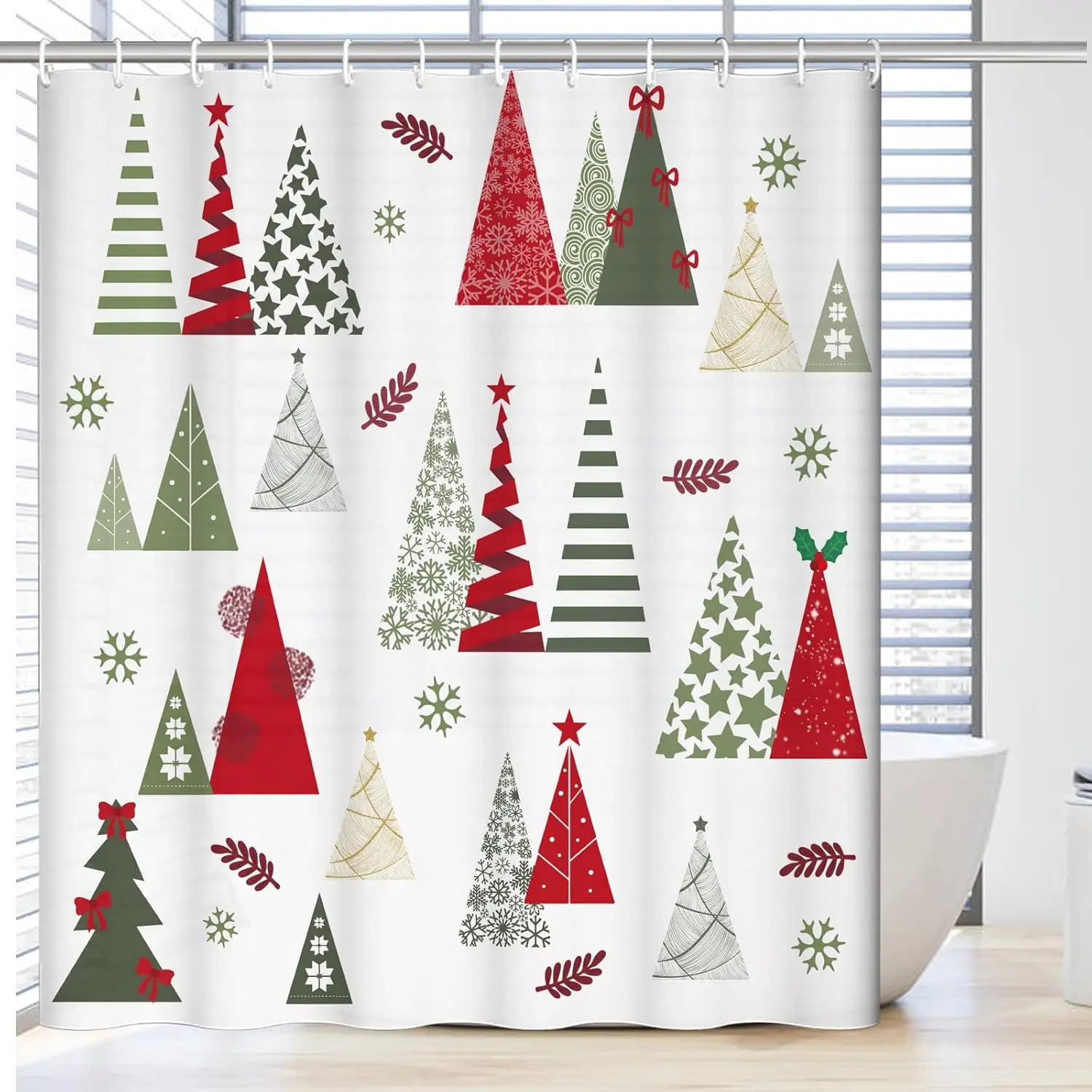 

Занавеска для душа с Рождеством, новогодняя зимняя занавеска для ванной комнаты, занавеска для душа в виде рождественской елки с красными звездами и снежинками