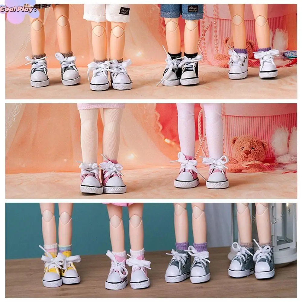 1 Pair 5.5cm Length Doll Canvas Shoes DIY Mini 1/6 Scale Mini Sneakers High Top Colorful Doll Sneakers Children Toy