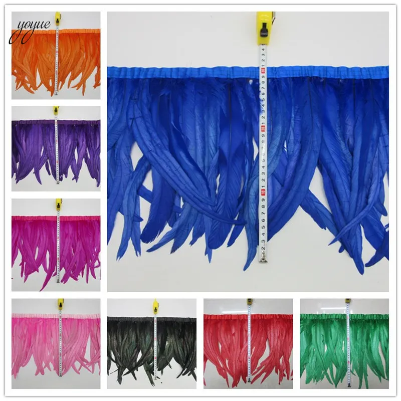 

50 Meter 30-35CM Chicken Cock Feathers Trim Cloth Sideband Chicken Rooster Tail Feather Trims Party Clothing Wedding Decoration