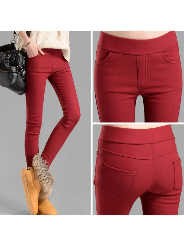 

2023 New High Waist Warm Casual Slim Stretch Pants Women Winter Fleeve OL Leggings Trousers Velvet Thick Pencil Female Pants