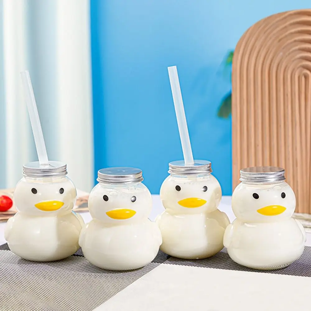 PET Plastic Cartoon Milk Tea Bottle Thickened Transparent Milk Tea Juice Cup 500ml Empty Empty Duck Water Bottle