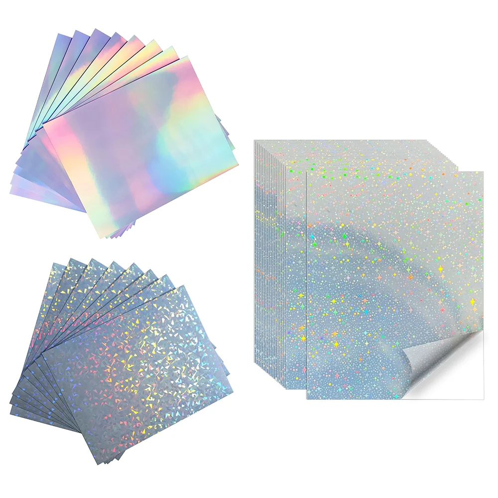 10枚 A4 レーザースター、ガラス、レインボーPET印刷可能ステッカー 自己粘着ポリエステルラベル オフィスや学校用品用