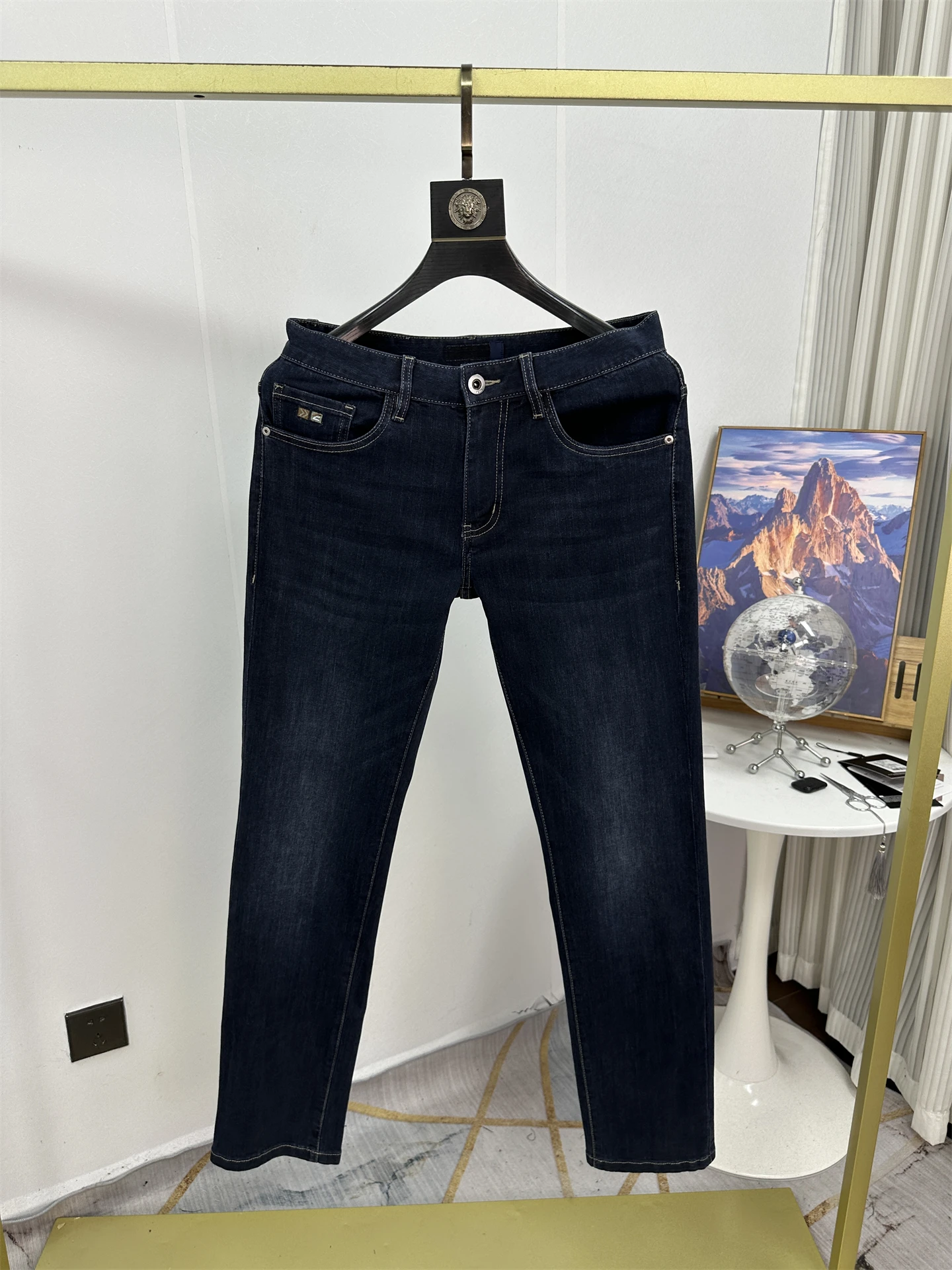 

Comfortable Elastic Anti-Wrinkle Men's Autumn Winter Faion Casual Straight Leg Jeans Long Pants Breathable Cotton Polyester...