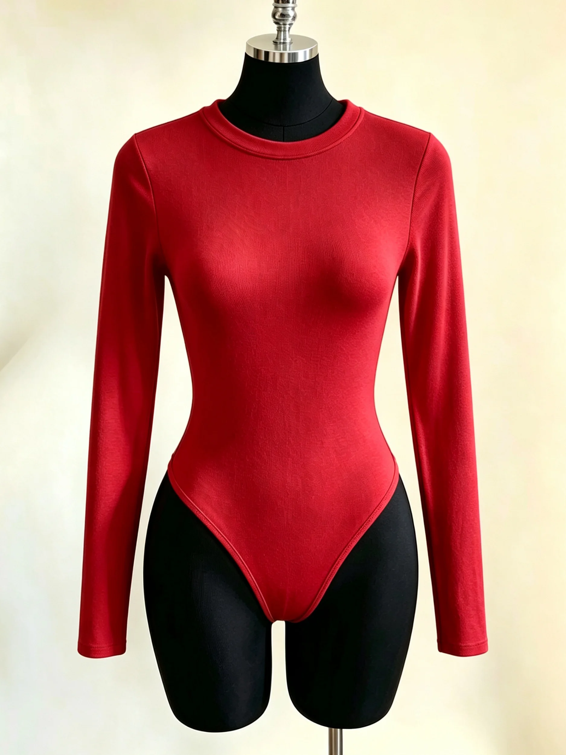Damen-Body mit Rundhalsausschnitt und langen Ärmeln, hoch geschnitten, schmal geschnitten, figurbetont, Y2K, sexy, lässig, Basic, einteiliges Oberteil – Detail 31