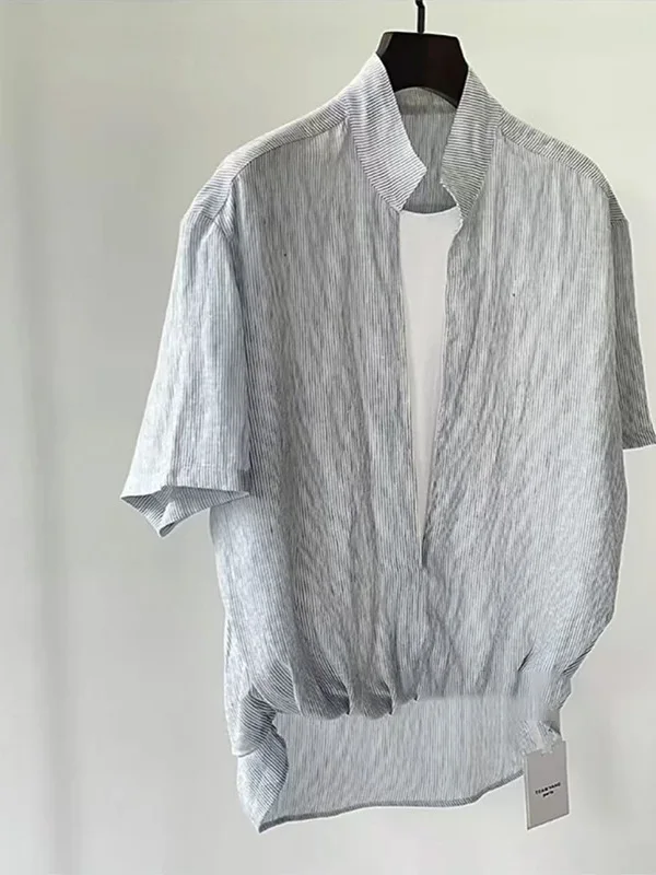 

Lin Men ort Sve Linen irt Men's Summer Breathable Fre Sle Fake Two-Piece irt Nautical Theme Casual Loose Fit