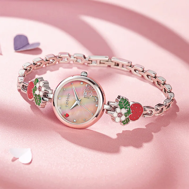 Disney For Women Watch Pearl Shell Dial Lotso Toy Story Cartoon New Wristwatch Lady Girl Strawberry Bracelet Reloj Damas De Lujo