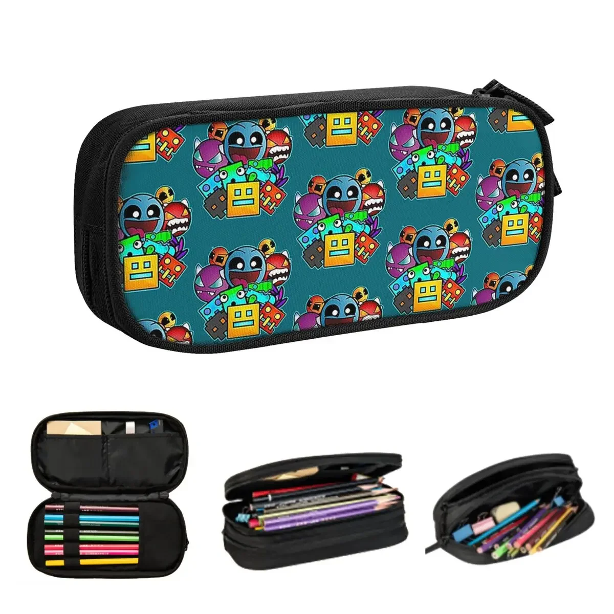 Video Game Geometry Dash Pencil Cases Large Storage Pen Bags Pen Box Pencil Pouch For Boys Girls Students Stationery School