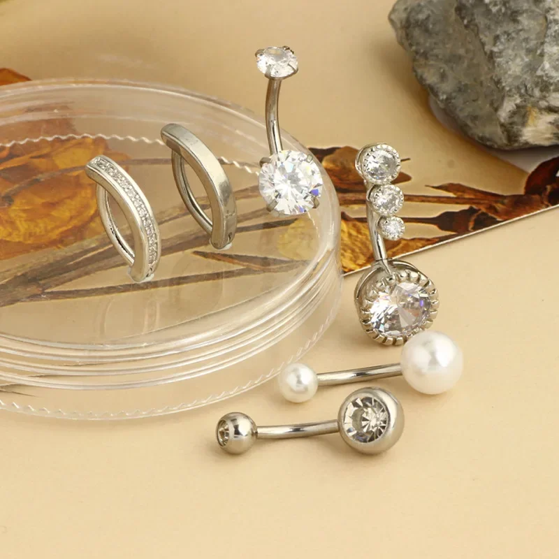 Stainless Steel Zircon Belly Button Piercing Surgical Stainless Steel Pearl Belly Button Ring for Women Sexy Navel Jewelry