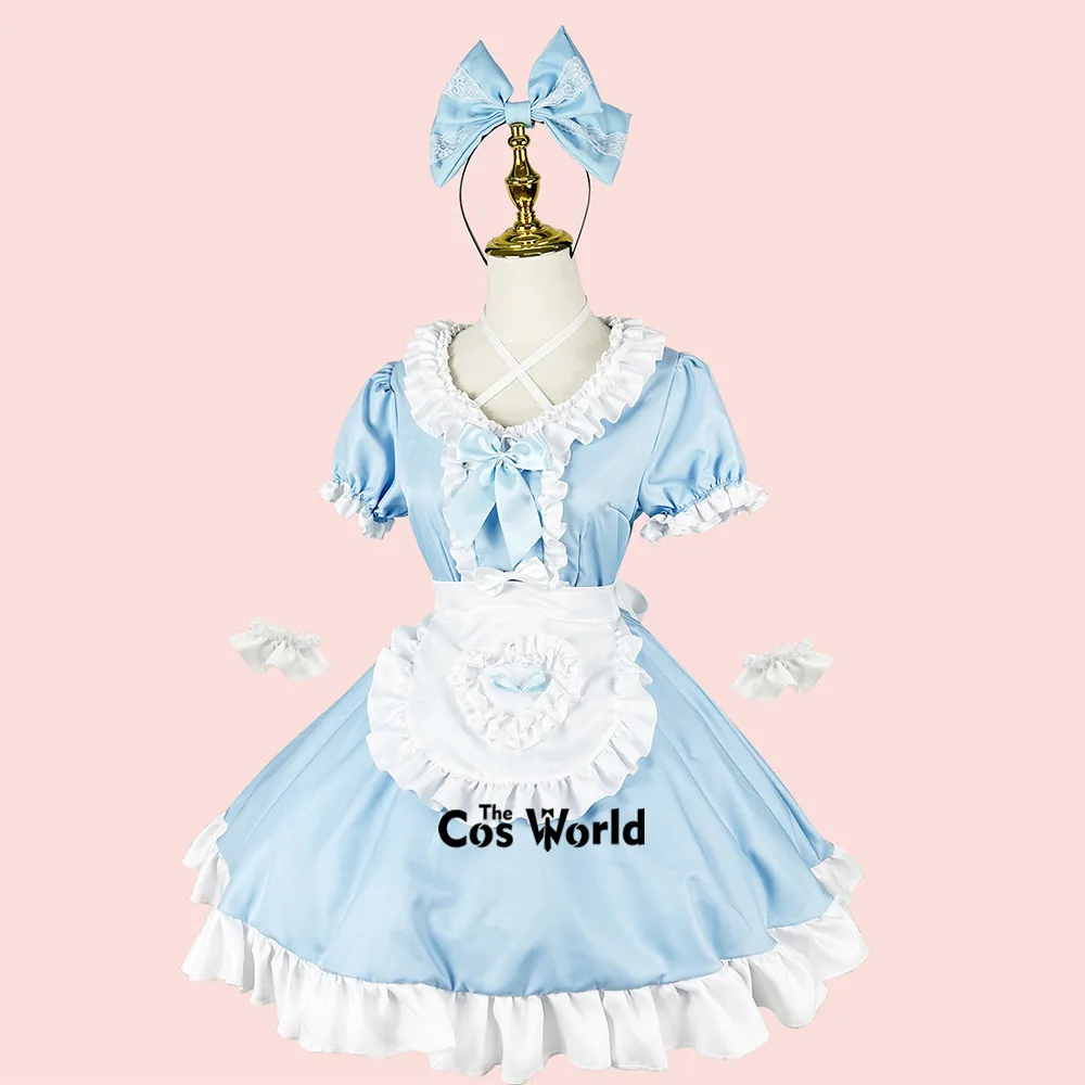 S-5XL ญี่ปุ่น Lolita Sky Blue ผ้ากันเปื้อนแม่บ้านแม่บ้านร้านอาหารชุดชุด Outfits Anime Cosplay เครื่องแต่งกาย