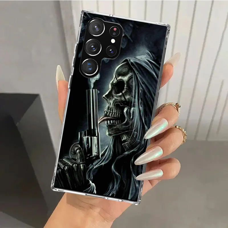 Reaper Skull Skeleton Gun Phone Case for Samsung Galaxy Note 20 Ultra 10 Plus 9 8 M12 M21 M30S M51 M52 J4 J6 + J8 Funda Print Sh