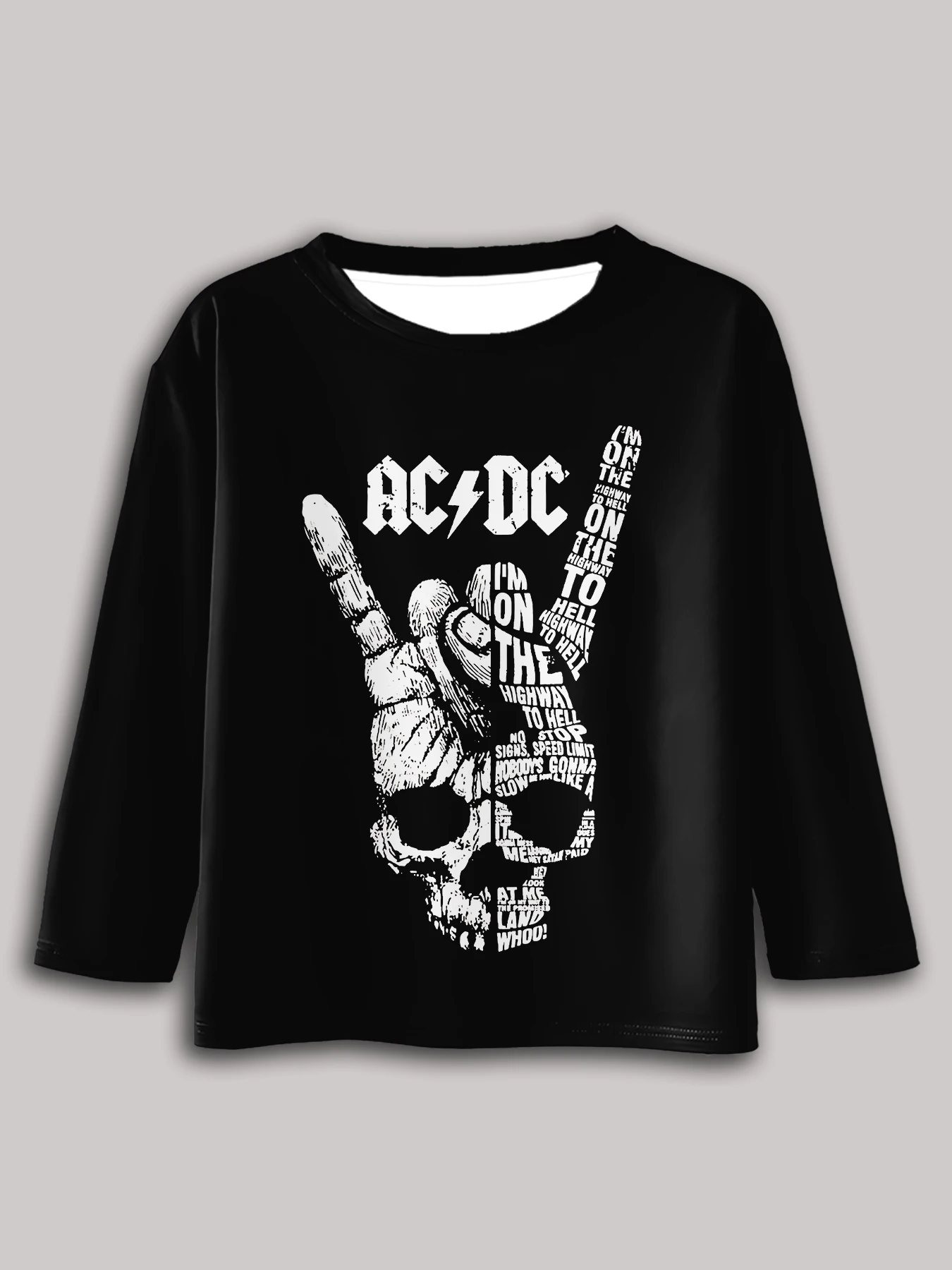 Metal Rock Band AC-DC 3D Print Children T-Shirt Long Sleeve Spring Fall Clothes Casual Round Neck Boys and Girls Tops