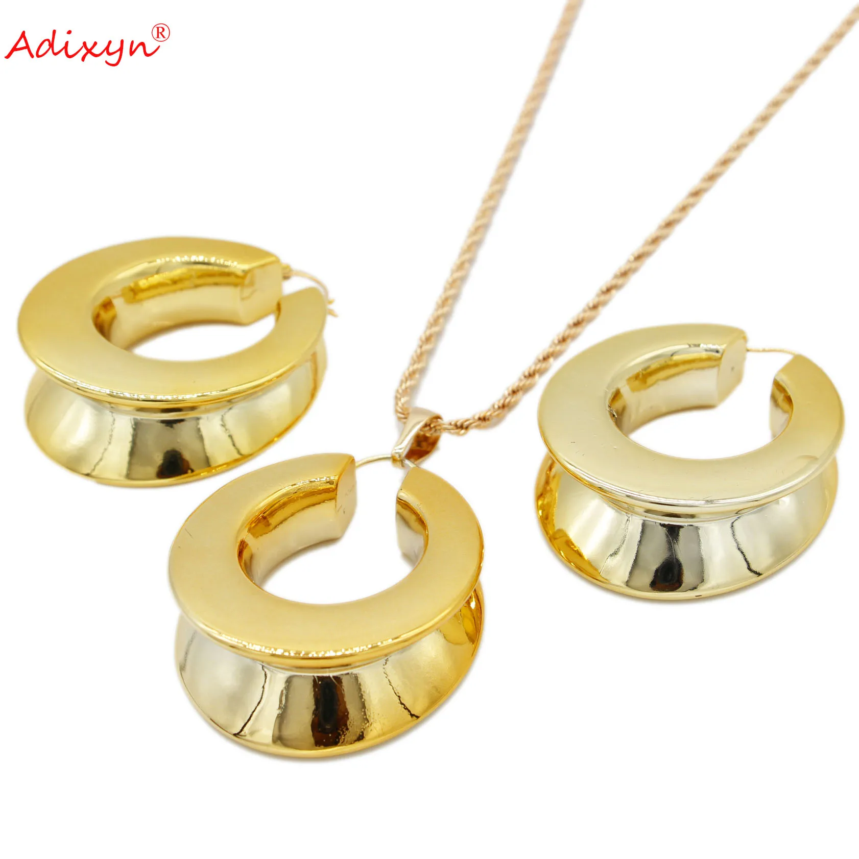 

Adixyn New Fashion Jewelry For Women Pendant/Earrings/Necklace Gold Color Set Bridal Wedding Gifts