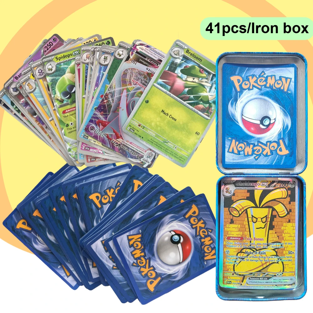 41/42/48/118/210 قطعة صندوق معدني حديدي لعبة البوكيمون معركة كارت تجارة جمع بطاقة بيكاتشو لعبة أنيمي بطاقات البنك هدية للأطفال