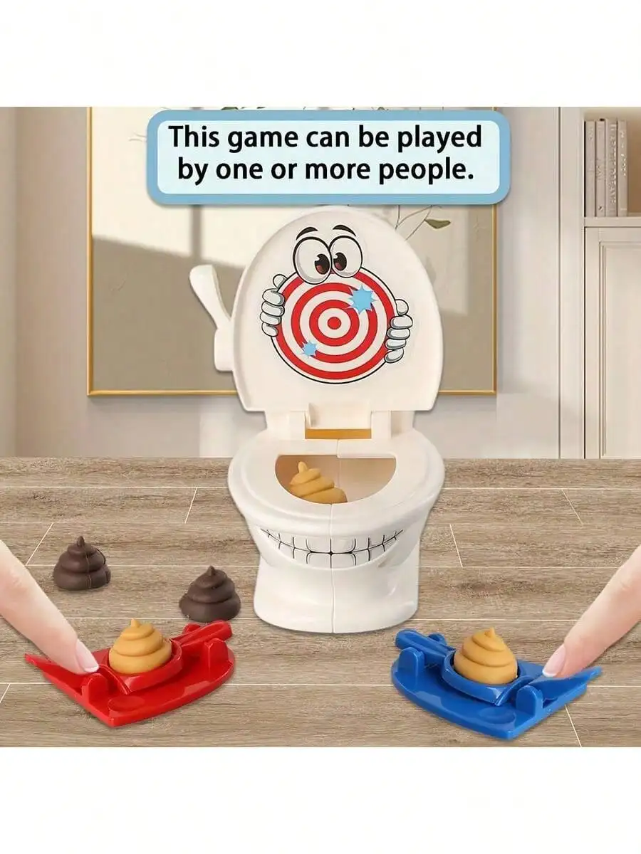 Poop Shooting - Fun Family Game - Fast Crazy Poop Shooting Game For Youngsters - Includes 1 Toilet, 2 Quick Launchers, 6 Soft Plastic Toy Poops, Suitable For 3 4 5 6 7 8 9 Years Old Boys And Girls Toy Gift